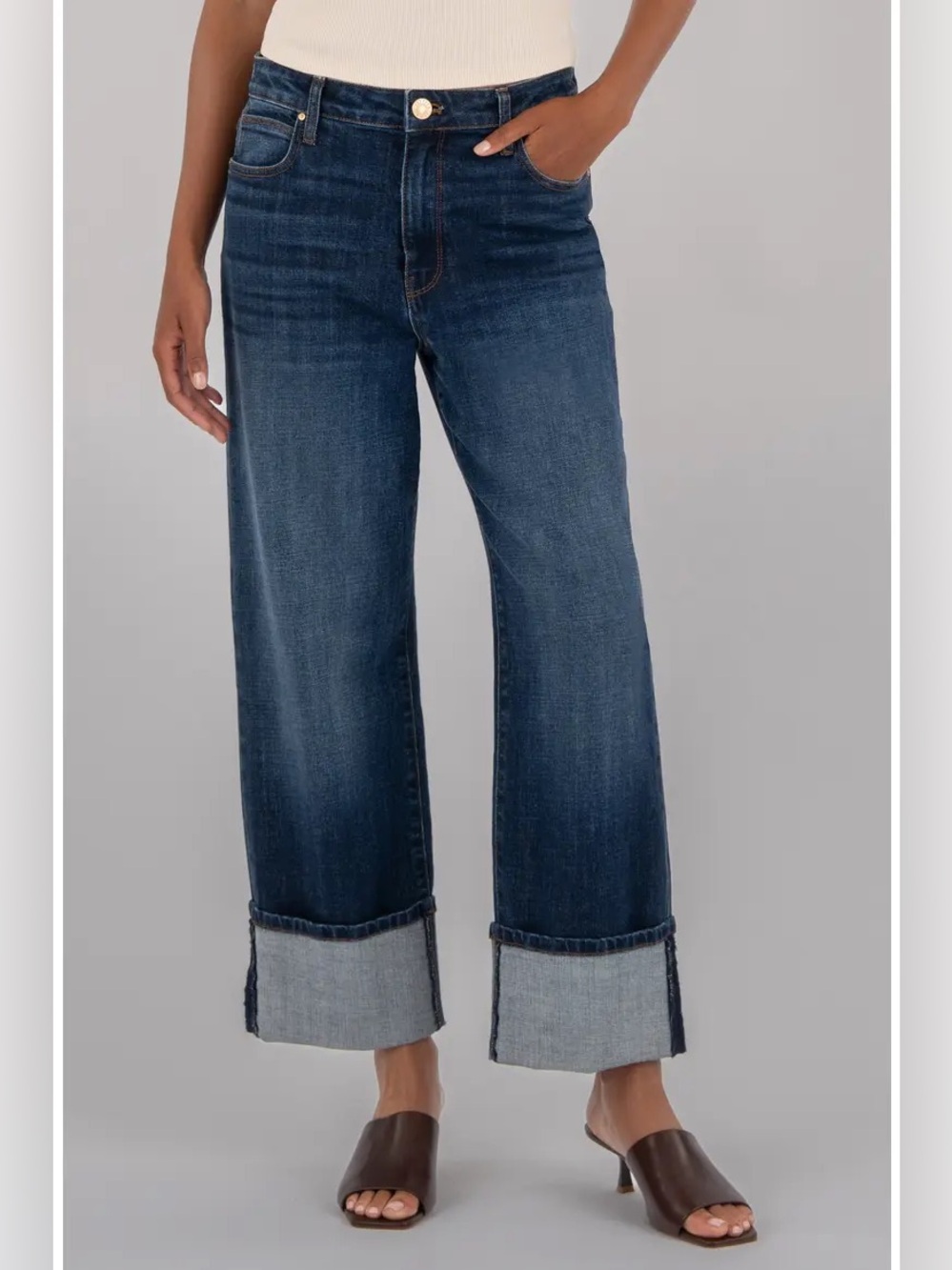 Kut from the Kloth Dark Blue Wide Leg Cuffed Jeans